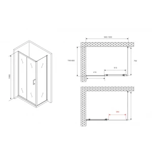 Душевой уголок Abber Schwarzer Diamant 100х80 AG30100B5-S80B5